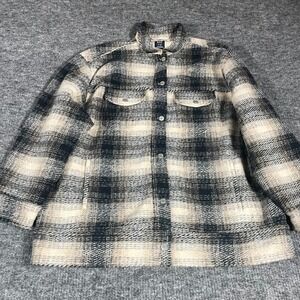 Gap Jacet Mens Extra Large Tall Gray Plaid Button Up Wool Blend Shacket‎ Pockets